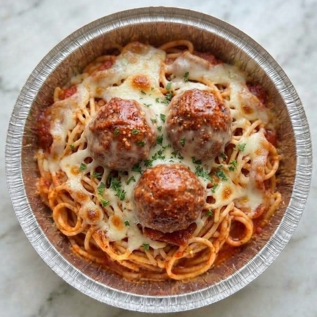 BAKED SPAGHETTI AND MEATBALLS.