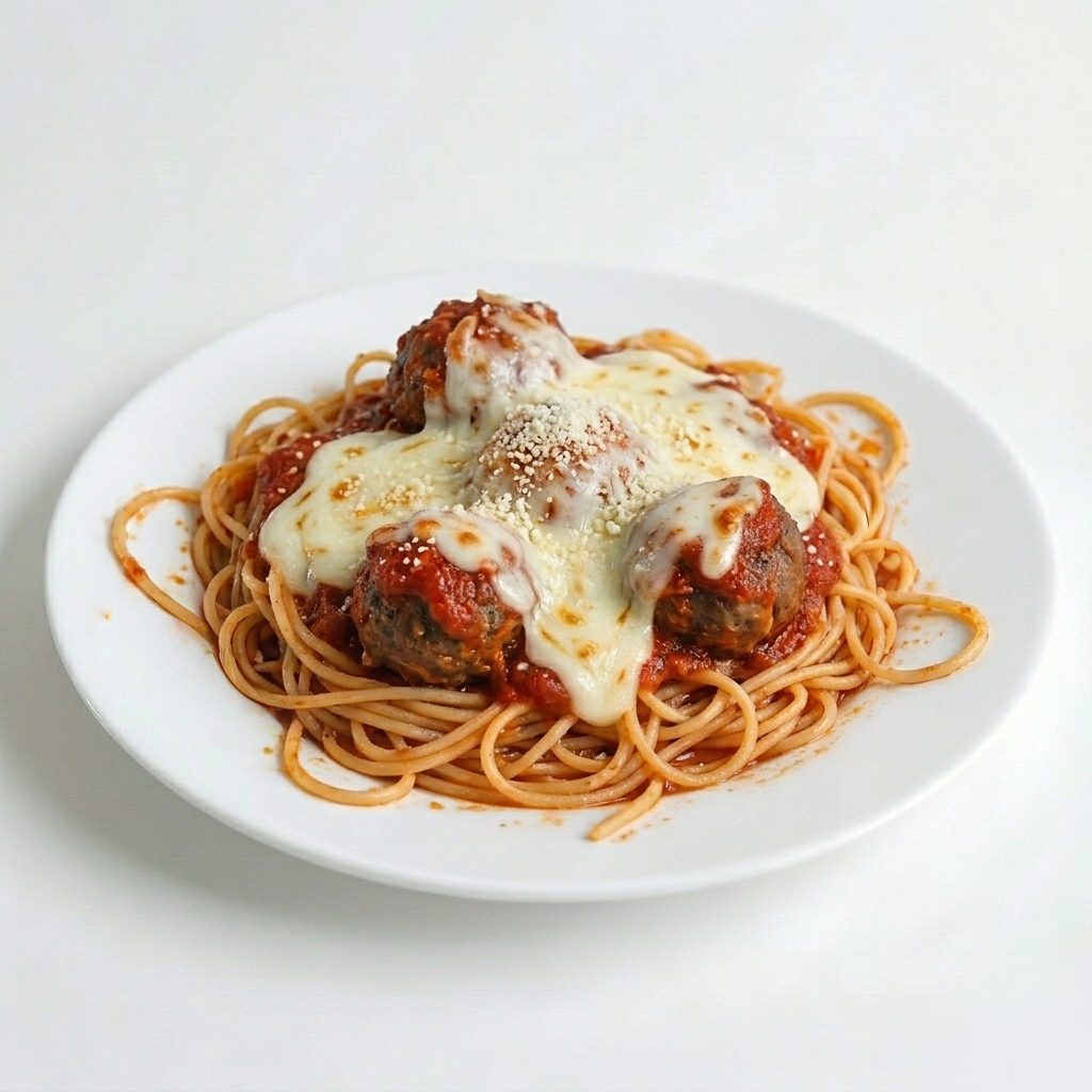 BAKED SPAGHETTI AND MEATBALLS.