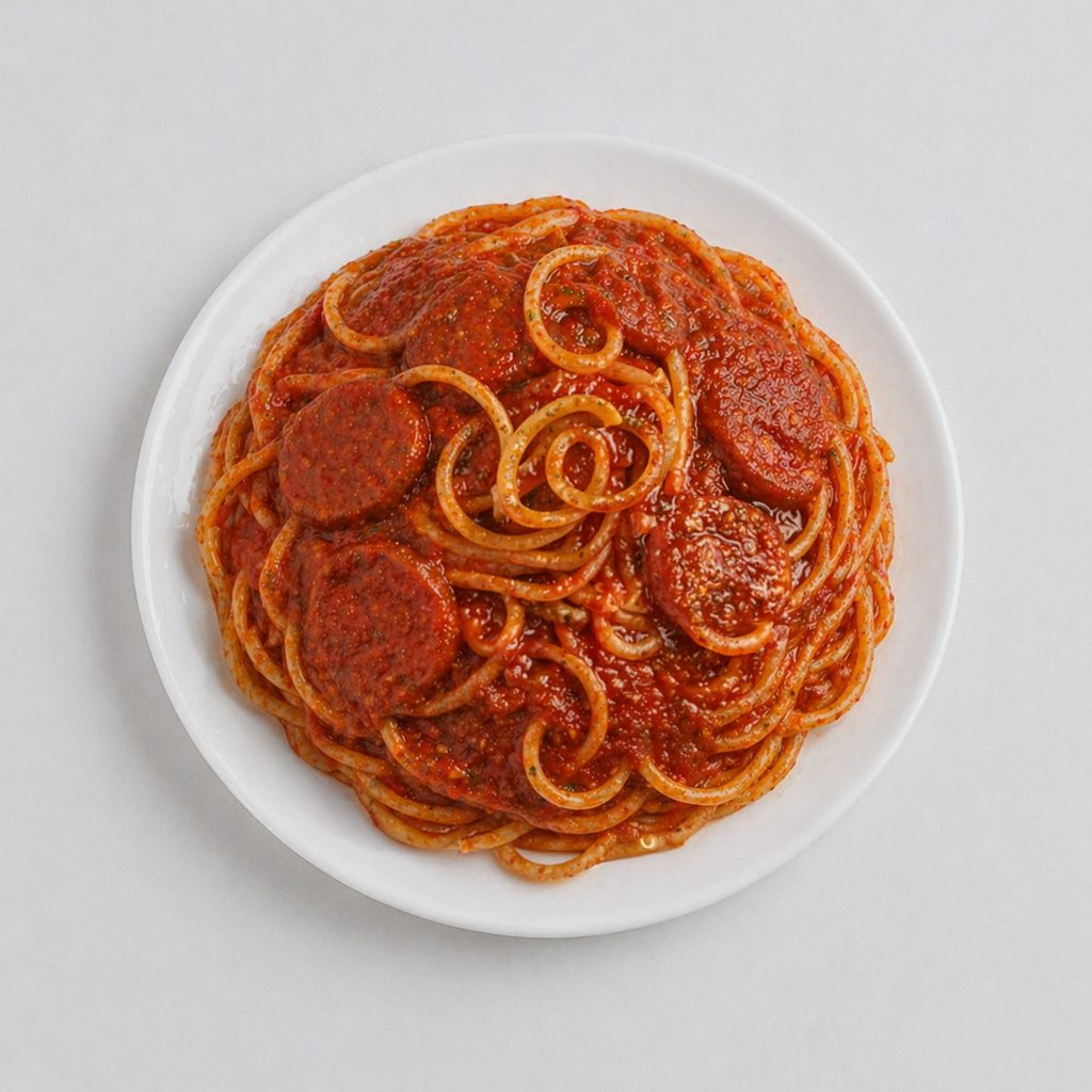 SPAGHETTI WITH SAUSAGE.